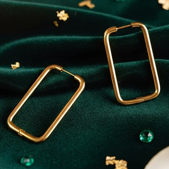 Minimalist Geometric Hoop Earrings 18K Gold Plated Stainless Steel Modern - Picture 7 of 11